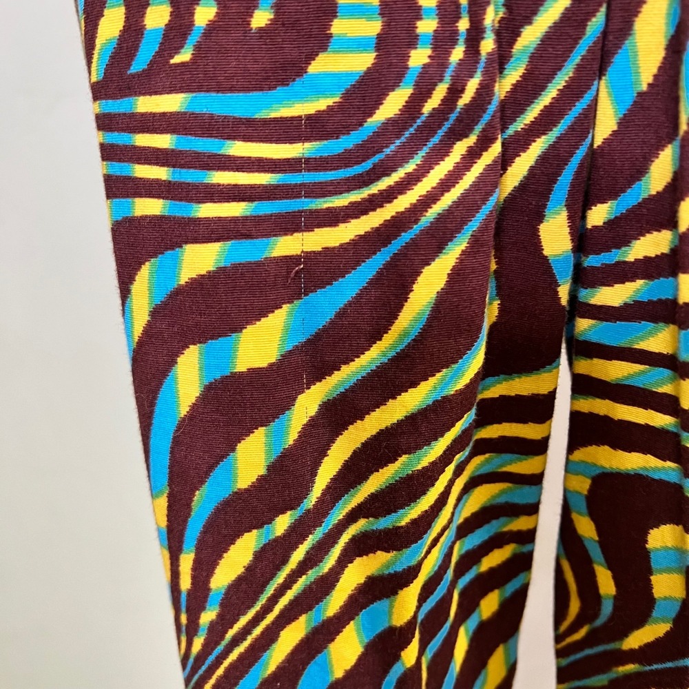 Gimaguas Pants Psychedelic Swirl Print Women Size L Brown Blue Yellow Cut Off - Picture 2 of 12